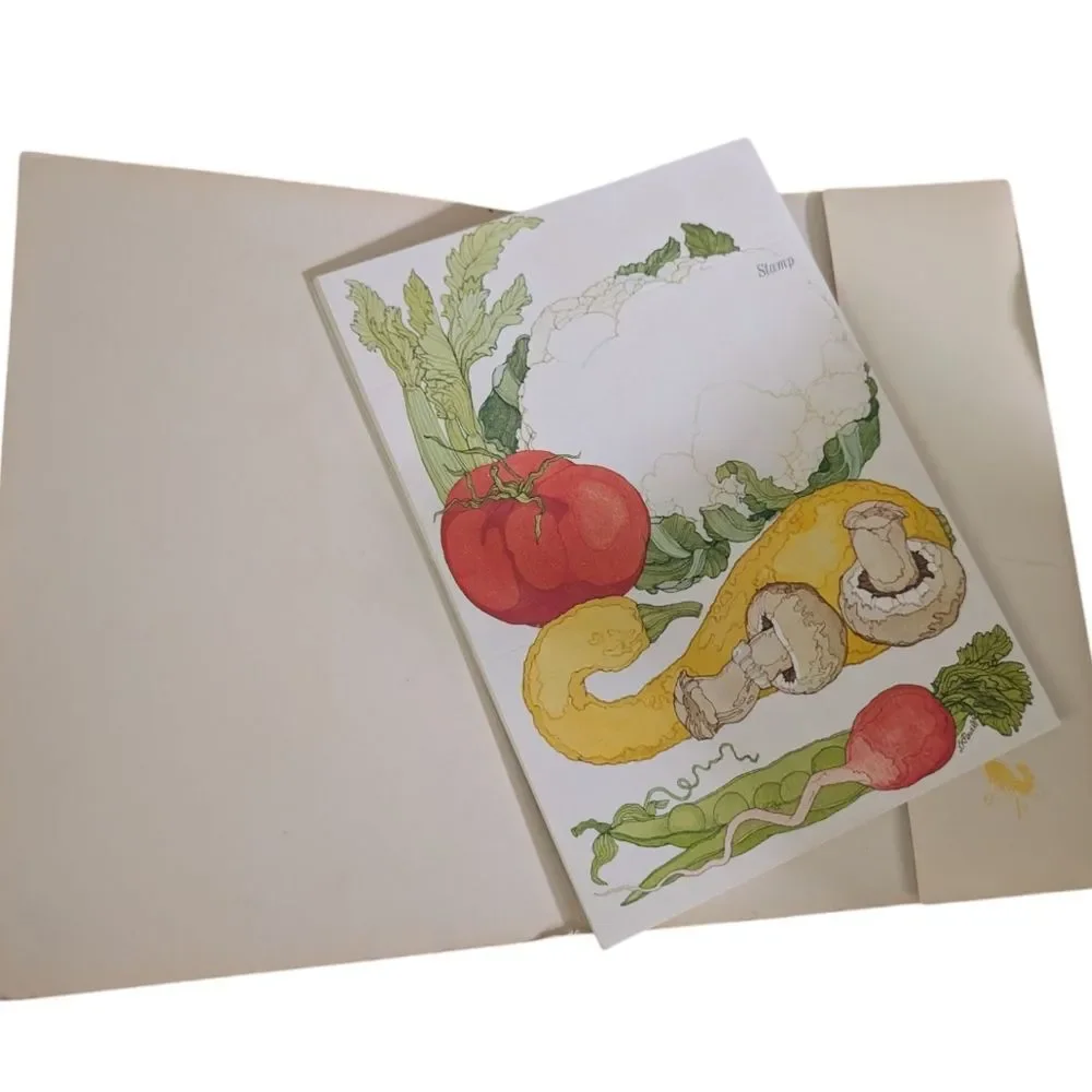 Vintage MCM Vegetable‎ Lk Powell Art Paper Stationary Lot Fold A Note